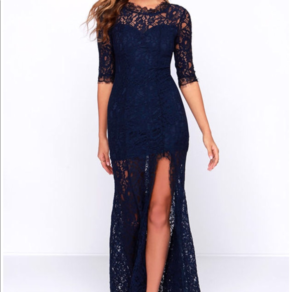 Beautiful navy lace floor length dress